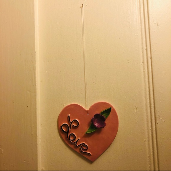 Mango Tree Studios Ceramic Heart Love Flower Wall Accent Artisan PJS Signed OOAK - Picture 8 of 12